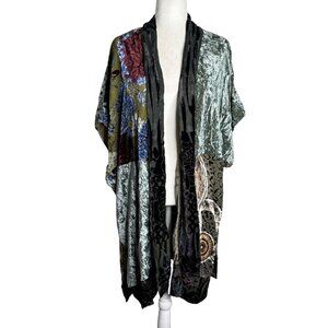 Chicos Open Front Kimono One Size Velvet Burnout Floral Animal Print Boho Duster